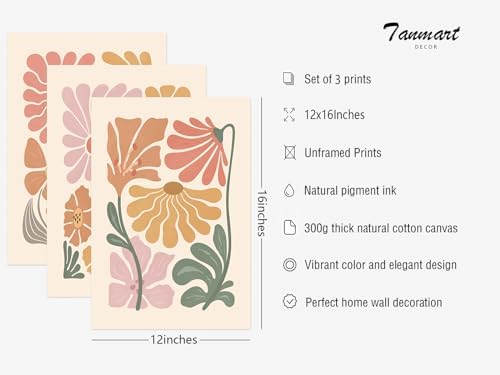 Tanmart Boho Flower Wall Art Decor Abstract Floral Canvas Prints Botanical - Image 2