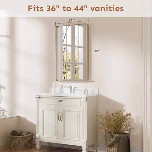 Kosmonia 36x24 Inch Bathroom Vanity Mirror Brushed Champagne Gold - Image 2