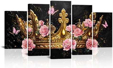 sechars 5 Panel Crown Wall Art Gold Crown by sechars