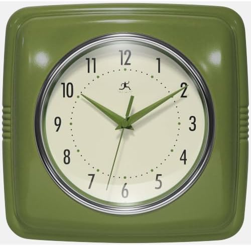 Infinity Instruments Square Retro Wall Clock, Olive Green by InfinityInstruments