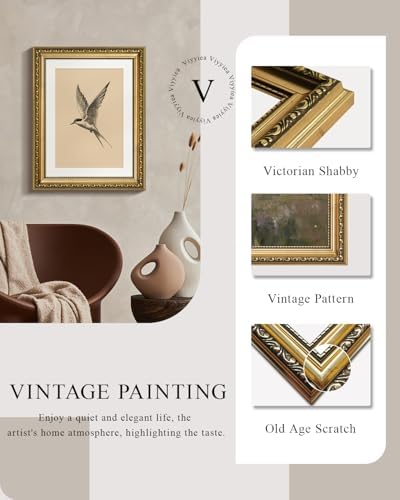 VIYYIEA Vintage Gold Framed Swallow Canvas Bird Wall Art, 11×14 Inch - Image 6