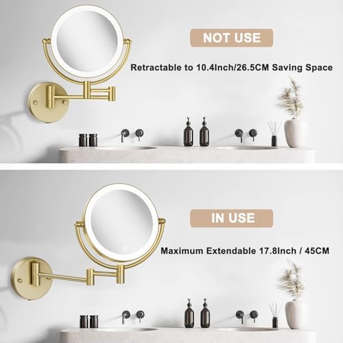 8 Inches Brass Lighted Makeup Mirror Wall Mounted - Image 7