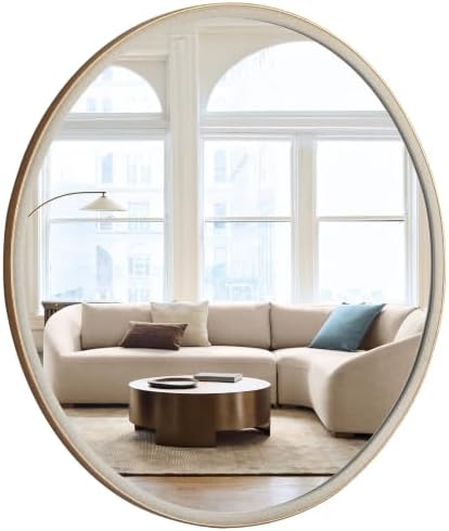 WallBeyond Round Mirror 36 Inch, Linen-Texture Circle Wall Mirror by WallBeyond