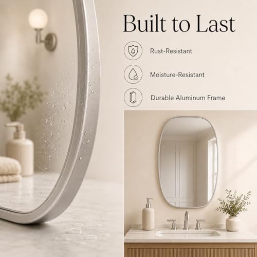 USHOWER Silver Oval Bathroom Mirror 20x30 Inch, Oblong Vanity Mirror - Image 5