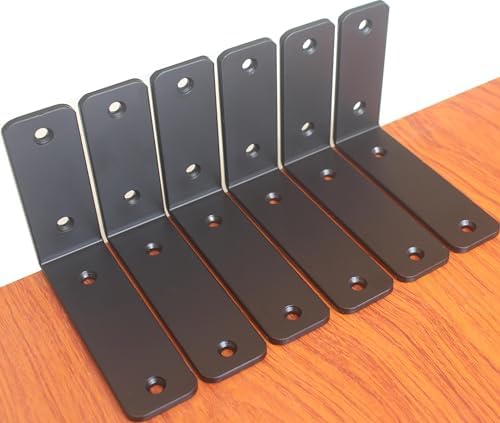 6 Pack - L 5" x H 4" x W1.5, 5mm Thick Black L Shelf Bracket, Iron Shelf by MHMYDZ