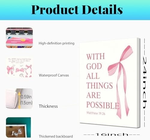 3 Pcs Coquette Pink Bow Canvas Wall Art Inspirational Bible Verses Bow Posters - Image 4
