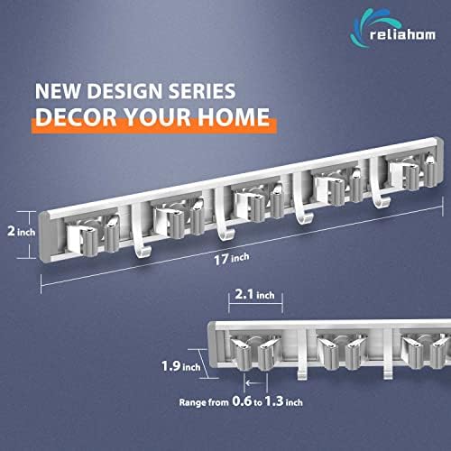 reliahom Broom Holder Wall Mount Mop Hanger Tools organizer 5Racks 4Hooks - Image 6