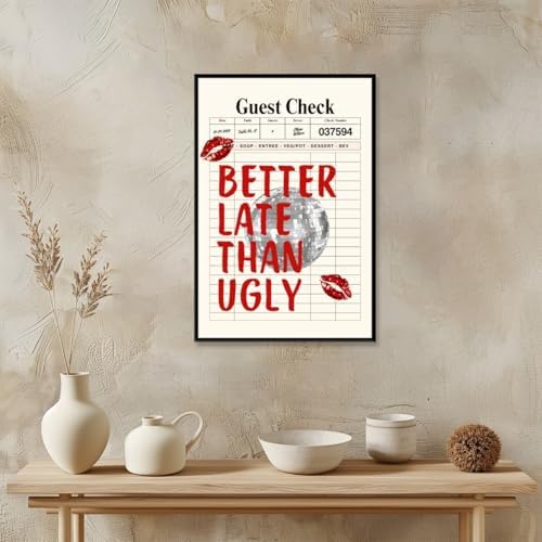 Funky Red Girly Wall Art Better Late Than Ugly Posters Retro Guest Check Art - Image 4