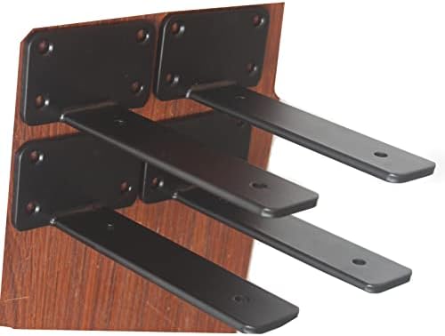 4 Pack - 6 inch Black Hidden L Shelf Bracket Iron Floating Shelf Brackets by MHMYDZ