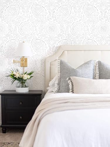 Ismoon Floral Peel and Stick Wallpaper Boho Grey and White Contact Paper - Image 4