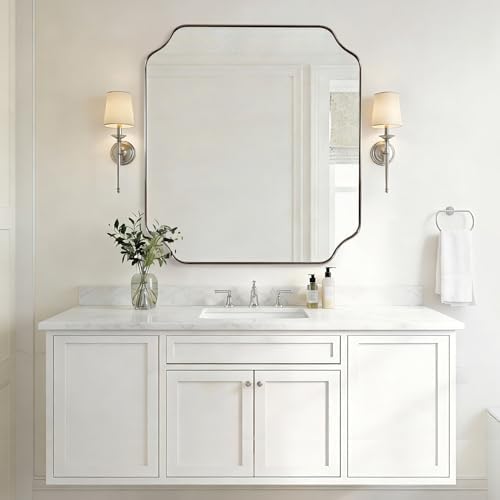 ANDY STAR 32x40 Brushed Nickel Scalloped Bathroom Wall Mirror by ANDYSTAR
