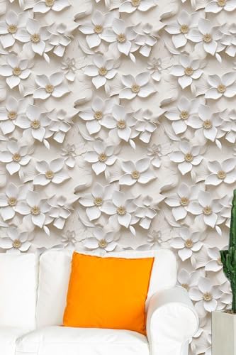 Peel and Stick Wallpaper Cream White Floral Accent - Image 3