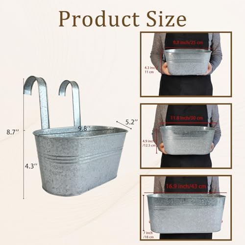 6 Pack 10" Galvanized Hanging Railing Planters - Image 3
