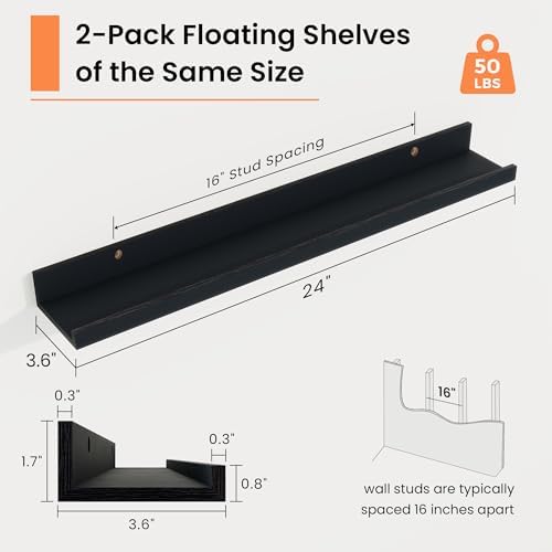 RICHFOCUS Picture Ledge Shelf, 24 inch Floating Shelves Set of 2, Wood Wall - Image 3