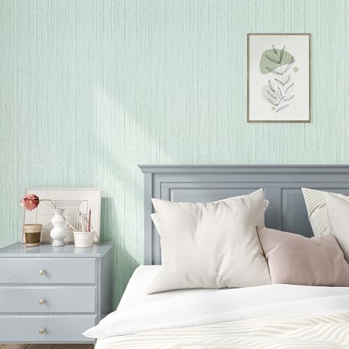 VEELIKE Light Green Grasscloth Wallpaper Peel and Stick Textured Grass Cloth - Image 2