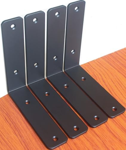 2 Pack - L 6" x H 6" x W1.5, 5mm Thick Black L Shelf Bracket, Iron Shelf by MHMYDZ