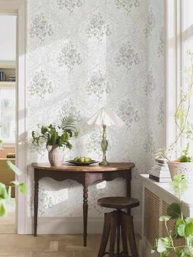 Ismoon Floral Peel Stick Wallpaper Vintage White Grey Damask Wallpaper - Image 4