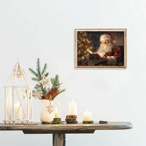 uniro Vintage Christmas Wall Art Santa Reading Book Christmas Oil Painting - Image 6