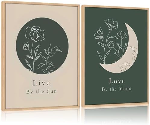 KBCXOY Sage Green Boho Sun and Moon Wall Art Bedroom Moon Phase Prints by KBCXOYLinnasArt