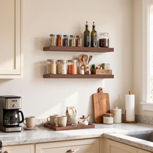 BAYKA Walnut-Like Floating Shelves 22.5in, 2 Pack, Wall Mounted Wall Decor - Image 4