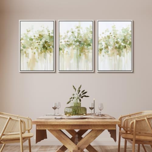 MUDECOR Framed Canvas Print Wall Art Set Soft Green Trees - Image 2