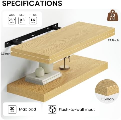 Heimlove Floating Shelves 23.6" W x 9.3" D Oak Set of 2 - Image 3