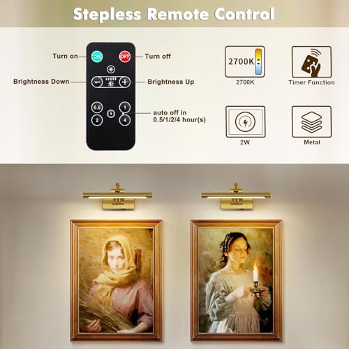 DESOOP Wireless Picture Lights for Wall Rechargeable Brass Gallery Lights - Image 3