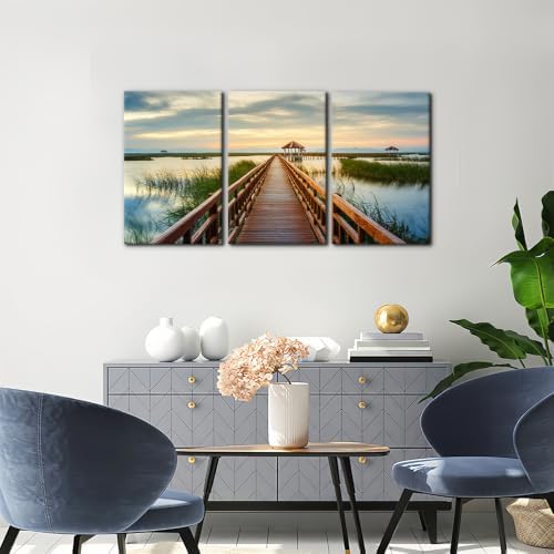 Pacimo Wooden Bridge Wall Art Posters Lotus Lake on Sunset Pictures National - Image 2
