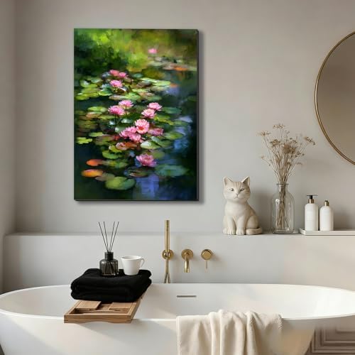 ZERILYN Ship Next Day Water Lily Canvas Art Pink Lotus Flower Wall Decor Nature - Image 4