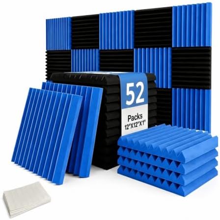 52 Pack Black blue 1" x 12" x 12" Acoustic Wedge Studio Foam Sound Absorption by XIN%26LOG