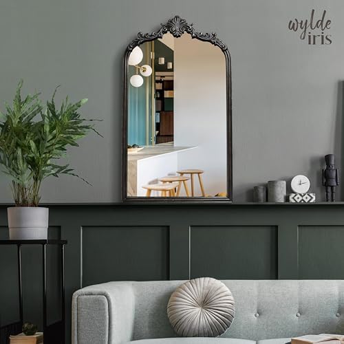 Wylde Iris English Estate Carved Arch Wood Wall Mirror, Mirror - Image 2