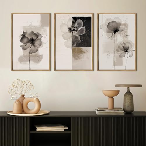 IARTTOP Neutral flower Framed Wall Art 16x24 Inch Black Beige Abstract Floral - Image 5