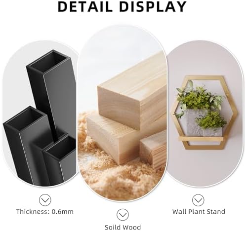 3 Pack Hexagon Wall Plant Stands, 9 Inch Wood Shelf Golden - Image 4