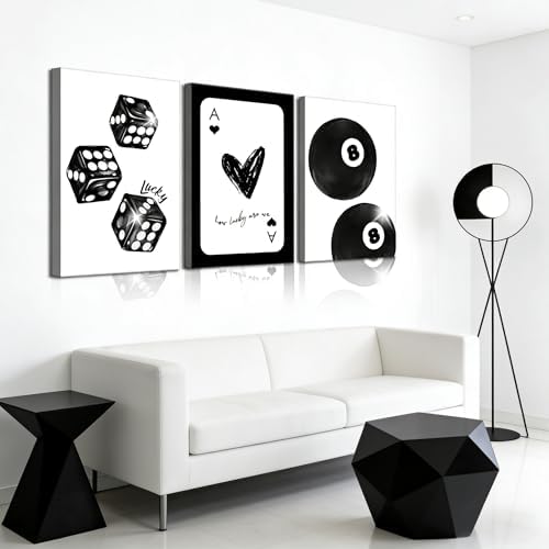 3Pcs Black and White Lucky Dice Canvas Wall Art Trendy Lucky 8 Ball Pictures - Image 7