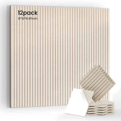 12 Pack Self-Adhesive Acoustic Wall Panels, 12x12 Inch-Camel by 100PolyesterAcousticPanel
