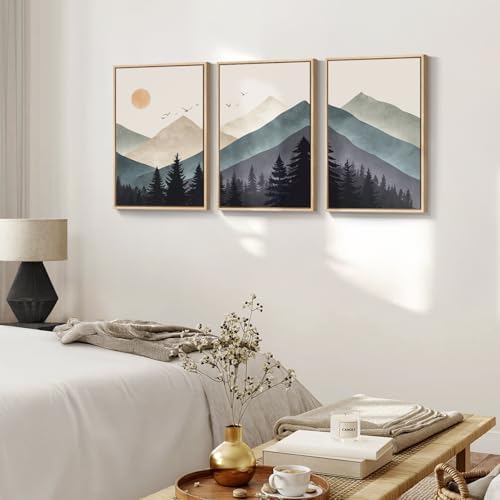 Framed Boho Mountain Forest Landscape Wall Art - Image 4