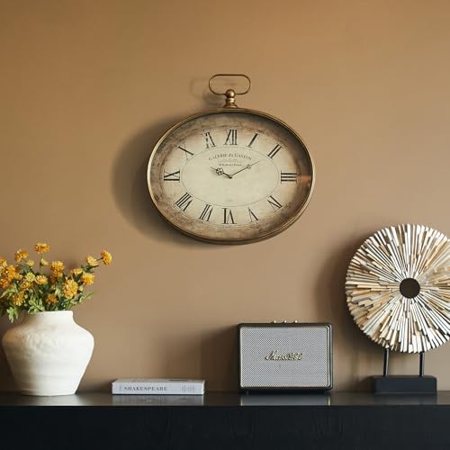 Large Vintage Wall Clock, 20 inch, Distressed Gold, Oval Frame - Image 3