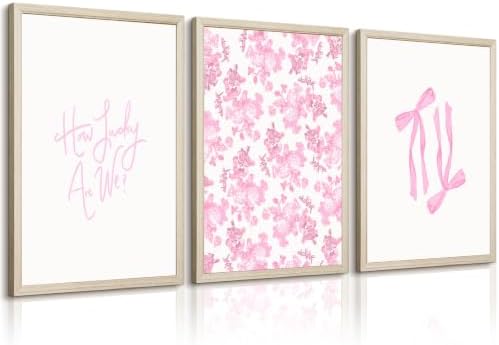Pink Bow Floral Wall Art Preppy Canvas Room Decor How Lucky Are We Wall Art by Baccone