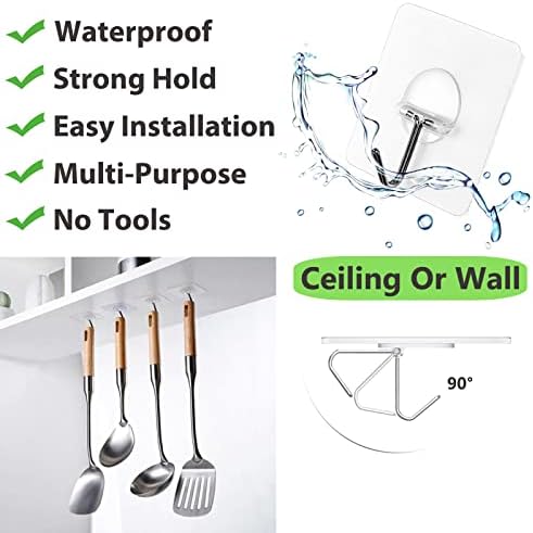 Adhesive Wall Hooks No Drill Clear Heavy Duty, 13LB Sticky 12 Pack - Image 2