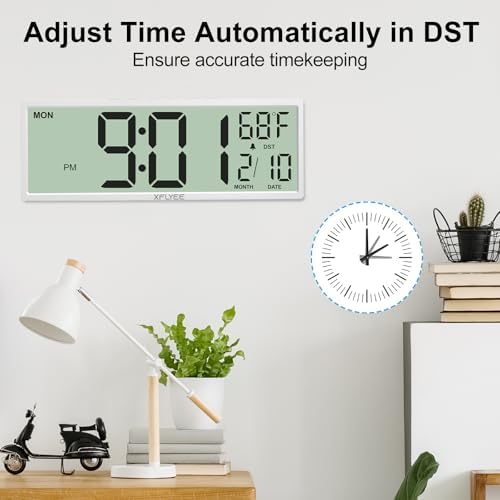 14.5" LCD Large Digital Wall Clock, Battery Operated, Auto DST Sync - Image 5