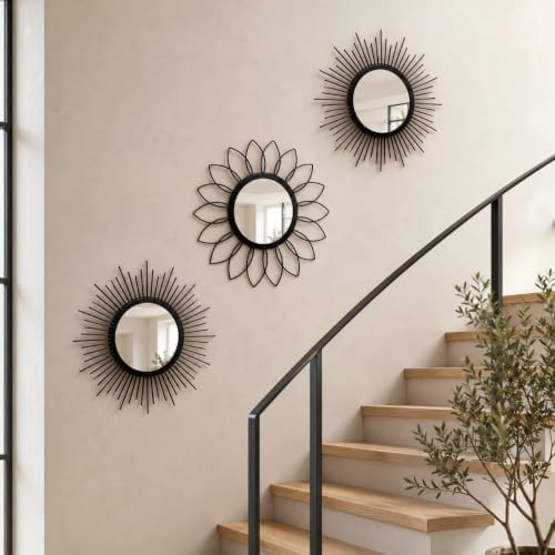 Black Sunburst Mirror 14x14 Inch, Decorative Wall Accent - Image 3