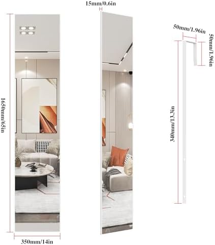ANYHI 65"x13.8" Full Length Mirror Over the Door Hang/Wall Mounted - Image 2
