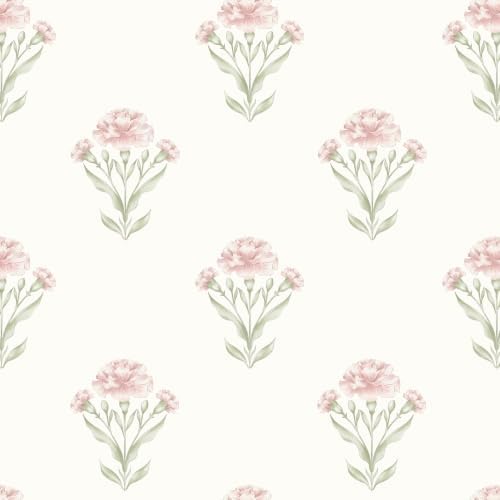 Safiyya Floral Peel and Stick Wallpaper Boho Removable Pink Green Girls Wall by SAFIYYA