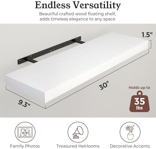 30" White Floating Shelves Wood Wall Shelf - Image 2
