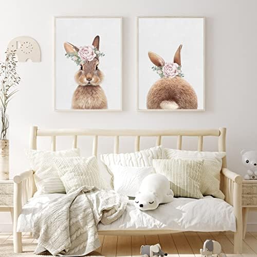 Joocrise Bunny Rabbit Wall Art Baby Girl Nursery Wall Art UNFRAMED Nursery - Image 6