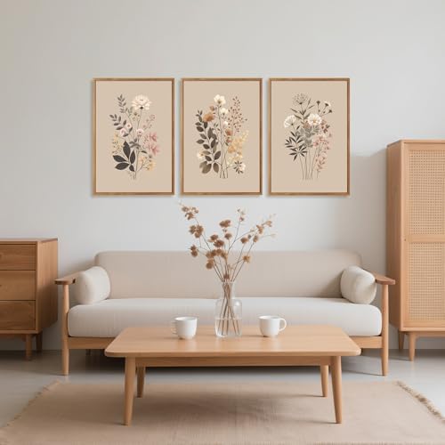 CHDITB Botanical Flower Framed Canvas Wall Art Set, Nature Wildflower Wall Decor - Image 2