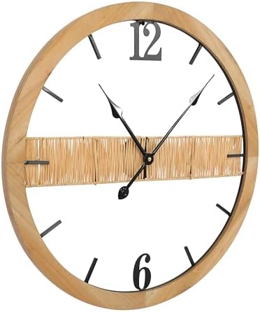 24 inch Farmhouse Natural Straw Minimalist Wall Decor Clock, Handmade Silent No - Image 4