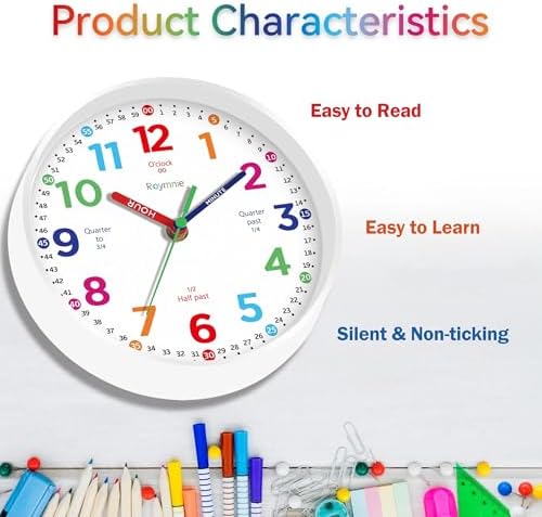 Roymnie Wall Clock 10" for Kids Learning Teaching Silent Battery Operated - Image 6