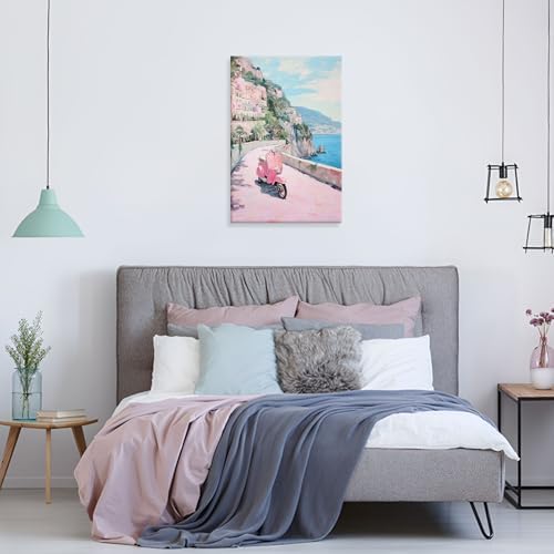 Bittiler Italian Beach Landscape Posters Amalfi Coast Pastel Canvas Wall Art - Image 5