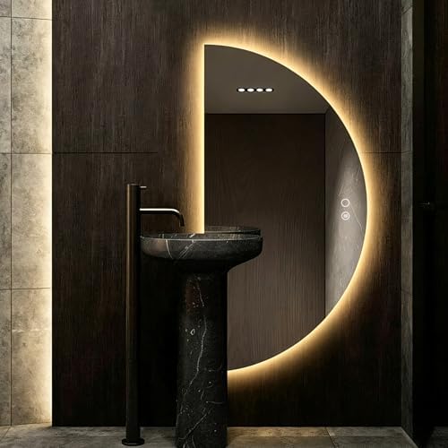 55.1"x27.6" Half-Moon LED Wall Mirror, Frameless Backlit Bathroom Mirror by Unknown